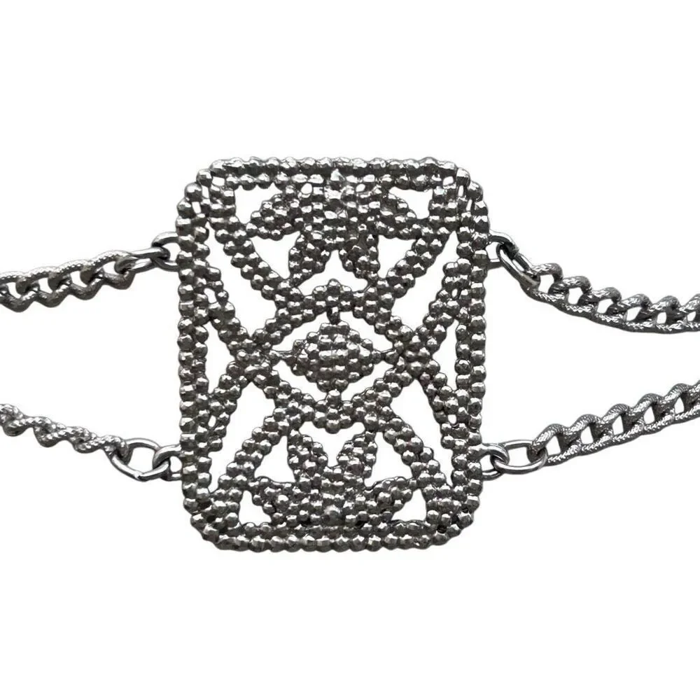 Vintage Stamped Steel Panel And Chain Fashion Belt Women's 30